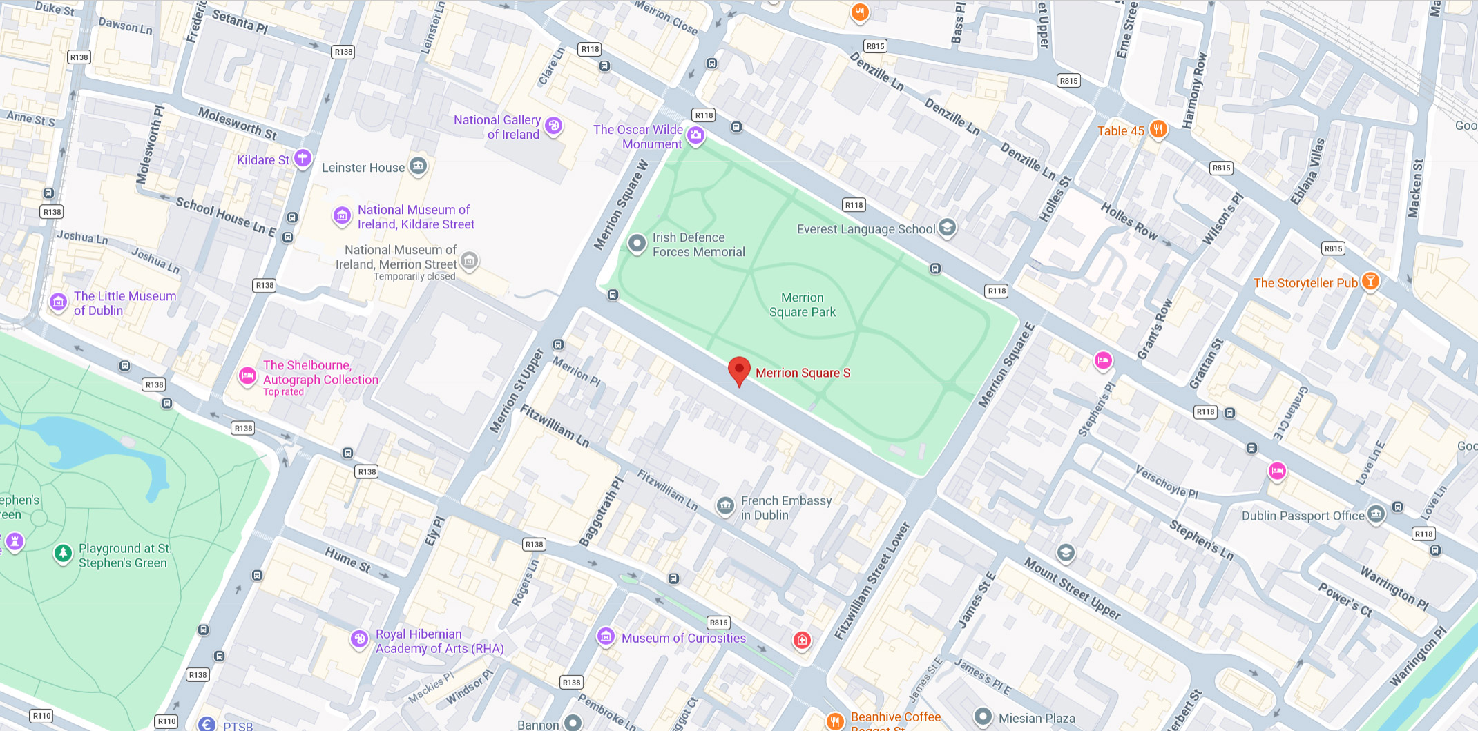 Map showing Merrion Square in Dublin